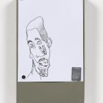 Yung Jake. <em>twisted head (study)</em>, 2020. Ink on paper affixed with magnets on powder-coated steel, 7 1/8 x 4 1/4 inches (18.1 x 10.8 cm)