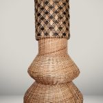 Eugenia Mendoza. <em>Basket Genealogy III</em>, 2020. Wicker and bronze, 55 1/8 x 27 1/2 x 27 1/2 inches (140 x 70 x 70 cm)