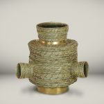 Eugenia Mendoza. <em>Basket Connection II</em>, 2020. Phormium and bronze, 10 1/4 x 10 5/8 x 10 5/8 inches (26 x 27 x 27 cm)