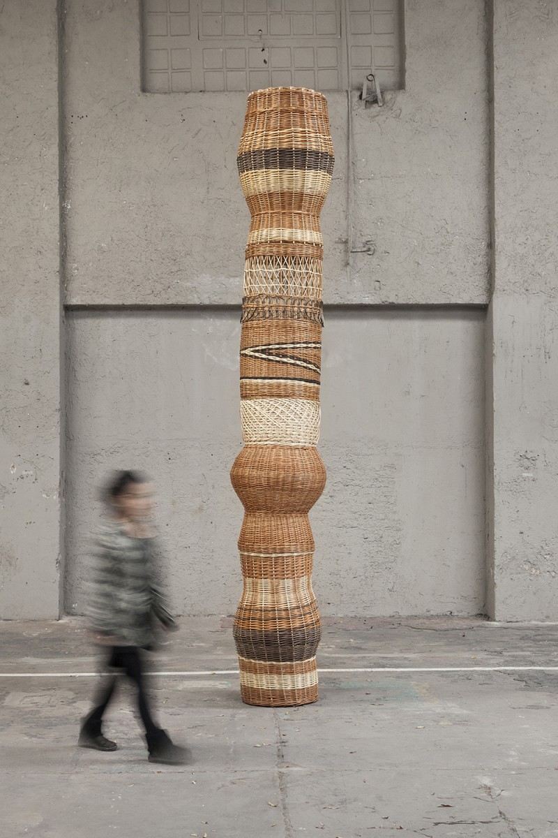 Eugenia Mendoza. <em>Column</em>, 2018. Wicker, 157 1/2 x 31 1/2 x 31 1/2 inches (400 x 80 x 80 cm)