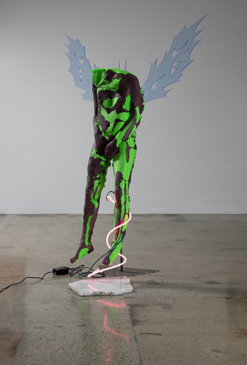 <em>Untitled</em>, 2017. Neon, marble, acrylic, polyurethane foam and metal, 85 x 65 x 45 inches (215.9 x 165.1 x 114.3 cm)