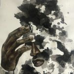 Khari Turner. <em>Contemplation of a Spotless Mind</em>, 2020. Oil, acrylic and ink on paper, 24 x 18 inches (61 x 45.7 cm)