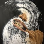 Khari Turner. <em>Angel of Thugz Mansion</em>, 2020. Oil and acrylic on paper, 53 x 48 inches (134.6 x 121.9 cm)