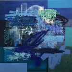 Patrick Alston. <em>Mathematics</em>, 2020. Acrylic, oil, oil stick, and ink on sewn canvas, linen and plastic, 50 x 50 inches (127 x 127 cm)