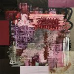 Patrick Alston. <em>South Side Story</em>, 2020. Acrylic, oil, oil stick, ink and spray paint on sewn canvas, linen and plastic, 42 x 42 inches (106.7 x 106.7 cm)