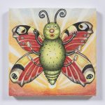 Samantha Rosenwald. <em>Peepee the Caterpillar Dreams of Flying Free</em>, 2019. Colored pencil on canvas, 14 x 14 inches (35.6 x 35.6 cm)