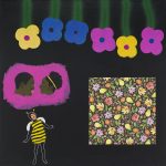 David Leggett. <em>We may not make it. Gardens with headstones</em>, 2017. Acrylic, spray paint and collage on canvas, 30 x 30 inches (76.2 x 76.2 cm)