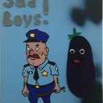 David Leggett. <em>Officer Prosciutto</em>, 2020. Acrylic, spray paint and felt on canvas, 12 x 9 inches (30.5 x 22.9 cm)