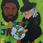 David Leggett. <em>The whole world in his hands</em>, 2020. Acrylic and felt on canvas, 12 x 9 inches (30.5 x 22.9 cm)