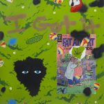 David Leggett. <em>I got it wholesale</em>, 2019. Acrylic, spray paint, color pencil and collage on paper, 48 x 42 inches (121.9 x 106.7 cm)