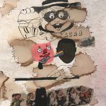 David Leggett. <em>They’ll tell you to be yourself and all you have to show for it is three hots and a cot</em>, 2020. Acrylic, screen print, coffee and collage on paper, 20 x 16 inches (50.8 x 40.6 cm)