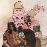 David Leggett. <em>Queen bees and mattresses on the floor</em>, 2020. Acrylic, screen print, pen, coffee and collage on paper, 20 x 16 inches (50.8 x 40.6 cm)