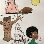 David Leggett. <em>Not with my daughter</em>, 2020. Acrylic, screen print, watercolor, color pencil and rubber stamp on paper, 20 x 16 inches (50.8 x 40.6 cm)