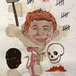 David Leggett. <em>They’ll start the fire and charge you for putting it out</em>, 2020. Acrylic, screen print, crayon, ink, color pencil, coffee, rubber stamp and collage on paper, 20 x 16 inches (50.8 x 40.6 cm)