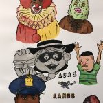 David Leggett. <em>Queen down</em>, 2020. Acrylic, screen print, watercolor, ink, color pencil, rubber stamp and collage on paper, 20 x 16 inches (50.8 x 40.6 cm)