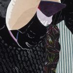 David Shrobe. <em>My Corner</em>, 2020. Oil on paper and canvas, acrylic on flocking, linen, suede and leather mounted on wood panel and set in found wood frame, 63 x 38 x 2 inches (160 x 96.5 x 5.1 cm) Detail