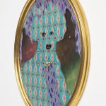 David Shrobe. <em>Shaded by Trees</em>, 2020. Acrylic, ink and African print fabric on canvas in gold leaf wood frame behind glass, 34 x 27 x 2 inches (86.4 x 68.6 x 5.1 cm) Detail