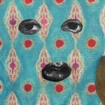 David Shrobe. <em>Shaded by Trees</em>, 2020. Acrylic, ink and African print fabric on canvas in gold leaf wood frame behind glass, 34 x 27 x 2 inches (86.4 x 68.6 x 5.1 cm) Detail