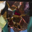 David Shrobe. <em>Smoove Sailing</em>, 2020. Oil, acrylic and ink on canvas, stained glass, tin, canvas, leather, silk and bookbinding cloth mounted on wood table top, 36 x 36 x 2 inches (91.4 x 91.4 x 5.1 cm) Detail thumbnail