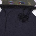 David Shrobe. <em>Cloaked</em>, 2020. Oil and acrylic on canvas and paper, wood, wool tweed, canvas fabric and gold leaf frame molding mounted on carved wood, 50 x 44 x 3 1/2 inches (127 x 111.8 x 8.9 cm) Detail