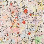 Camilo Restrepo. <em>Pescando Con Dinamita 1</em>, 2020. Ink, water-soluble wax pastel, acrylic, tape and saliva on paper, 57 1/4 x 57 1/4 inches (145.4 x 145.4 cm) Detail