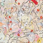 Camilo Restrepo. <em>Pescando Con Dinamita 1</em>, 2020. Ink, water-soluble wax pastel, acrylic, tape and saliva on paper, 57 1/4 x 57 1/4 inches (145.4 x 145.4 cm) Detail