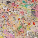 Camilo Restrepo. <em>Pescando Con Dinamita 3</em>, 2020. Ink, water-soluble wax pastel, acrylic, tape and saliva on paper, 57 1/4 x 57 1/4 inches (145.4 x 145.4 cm) Detail