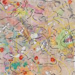 Camilo Restrepo. <em>Pescando Con Dinamita 3</em>, 2020. Ink, water-soluble wax pastel, acrylic, tape and saliva on paper, 57 1/4 x 57 1/4 inches (145.4 x 145.4 cm) Detail