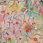 Camilo Restrepo. <em>Pescando Con Dinamita 2</em>, 2020. Ink, water-soluble wax pastel, acrylic, tape and saliva on paper, 57 1/4 x 57 1/4 inches (145.4 x 145.4 cm) Detail