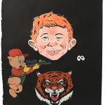 David Leggett. <em>The whites in their eyes</em>, 2020 Acrylic, screen print, watercolor, color pencil and collage on paper 20 x 16 inches  (50.8 x 40.6 cm)