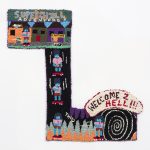 Hannah Epstein. <em>Superchill In Hell: The Fall</em>, 2020. Wool, acrylic, cotton and burlap, 45 x 46 inches (114.3 x 116.8 cm)