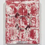 Aryana Minai. <em>Nine octagon shells</em>, 2019. Acrylic and plaster on canvas, 15 x 11 3/4 inches (38.1 x 29.8 cm)