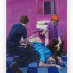 Patrick Bayly. <em>violet, bathroom</em>, 2020. Oil on linen, 65 1/2 x 49 1/2 inches (166.4 x 125.7 cm)