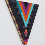 Paolo Arao. <em>Seer</em>, 2020. Sewn cotton, denim, corduroy, canvas and handwoven fibers on shaped wood support, 19 3/4 x 22 inches (50.2 x 55.9 cm) Detail