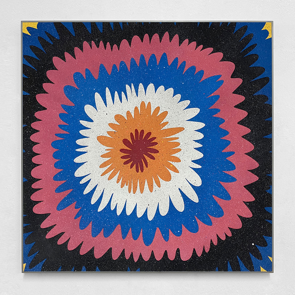Rhys Coren. <em>Fourty-five Played at Thirty-three I</em>, 2020. Spray paint, acrylic and pencil on board, 24 x 24 inches (61 x 61 cm)