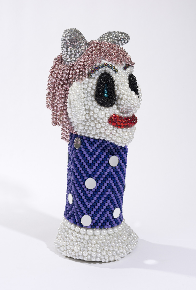 Benjamin Cabral. <em>Me as the Faun</em>, 2020. Rhinestones, faux pearls, mirrors and beads on epoxy coated foam, 22 1/2 x 9 x 10 inches (57.2 x 22.9 x 25.4 cm) Detail