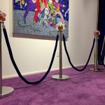 Benjamin Cabral. <em>Guardian (Flowers)</em>, 2020. Rhinestones and epoxy on chrome stanchions with velvet rope, Dimensions variable, each stanchion is 40 x 13 x 13 inches (101.6 x 33 x 33 cm)