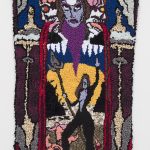 Hannah Epstein. <em>At The Gates of 2020</em>, 2020. Wool, acrylic, polyester, cotton and burlap, 51 x 30 inches (129.5 x 76.2 cm)
