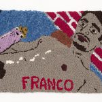 Hannah Epstein. <em>James Franco, Cumedy Genius</em>, 2020. Wool, acrylic, polyester, cotton and burlap, 20 x 33 inches (50.8 x 83.8 cm)
