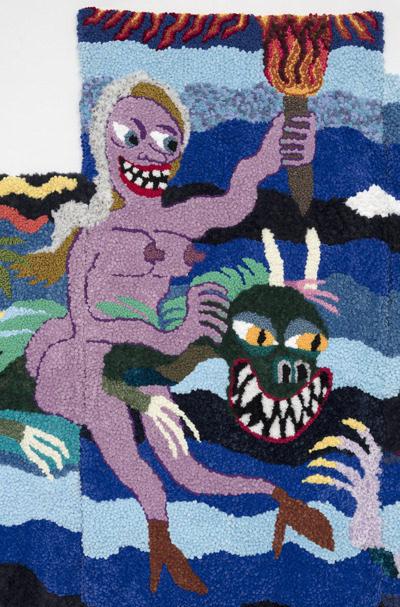 Hannah Epstein. <em>Unbridled</em>, 2020. Wool, acrylic, polyester, cotton and burlap, 108 x 113 inches (274.3 x 287 cm) Detail