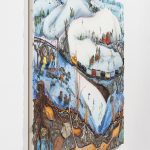 Kate Klingbeil. <em>Pillow Drift</em>, 2020. Acrylic, pigment, watercolor, vinyl paint, pumice, sand, crushed garnet, cast brass, cast iron and oil stick on canvas, 50 1/2 x 70 1/2 x 2 1/2 inches (128.3 x 179.1 x 6.4 cm) Detail