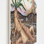Kate Klingbeil. <em>Grown Together</em>, 2020. Acrylic, pigment, watercolor, vinyl paint, pumice, sand, crushed garnet and oil stick on canvas, 28 1/4 x 34 1/2 x 2 inches (71.8 x 87.6 x 5.1 cm) Detail