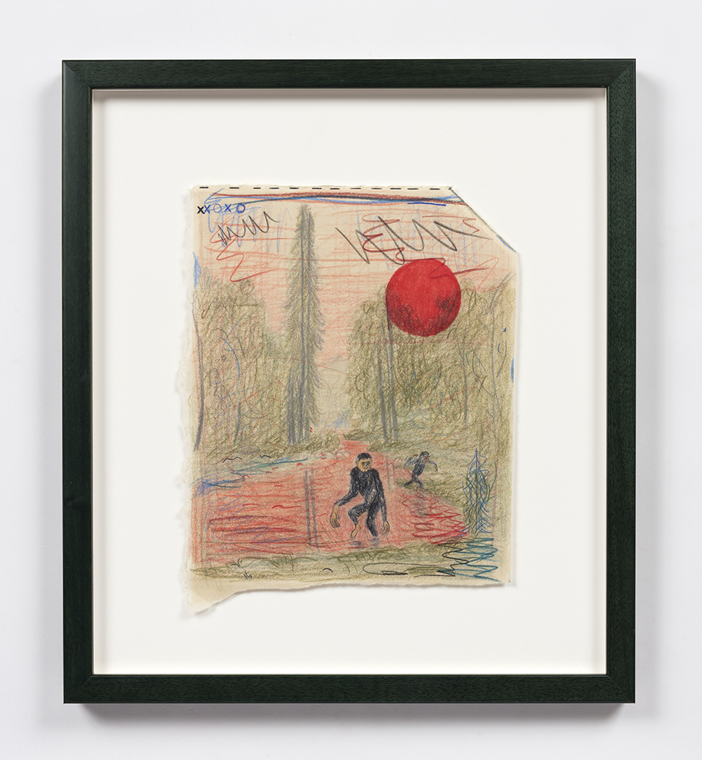 Kevin McNamee-Tweed. <em>Gibbons Red Dawn</em>, 2021. Pencil on mulberry paper, 10 1/4 x 8 1/2 inches (26 x 21.6 cm), 16 1/2 x 14 3/4 inches (41.9 x 37.5 cm) Framed