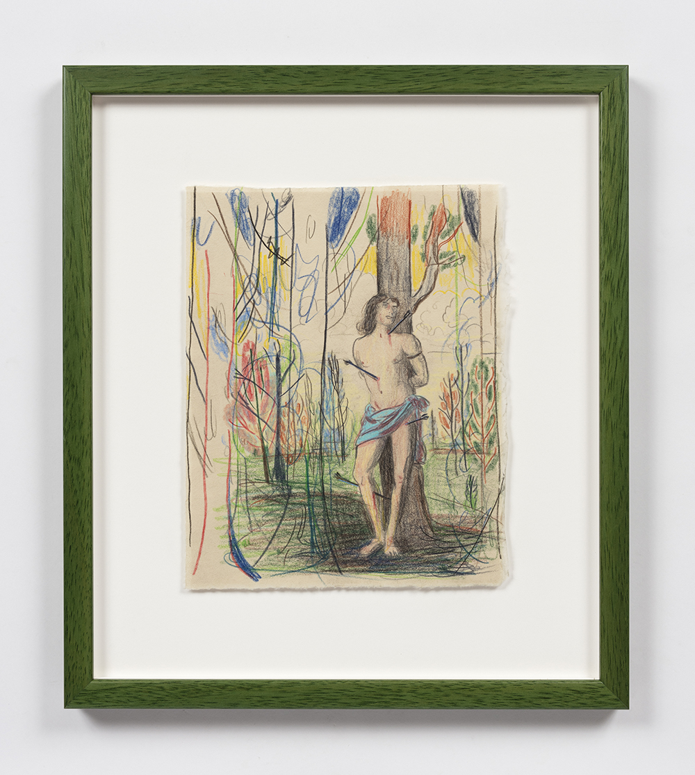Kevin McNamee-Tweed. <em>Saint Sebastian</em>, 2021. Pencil on mulberry paper, 10 1/4 x 8 1/4 inches (26 x 21 cm), 16 1/2 x 14 1/2 inches (41.9 x 36.8 cm) Framed