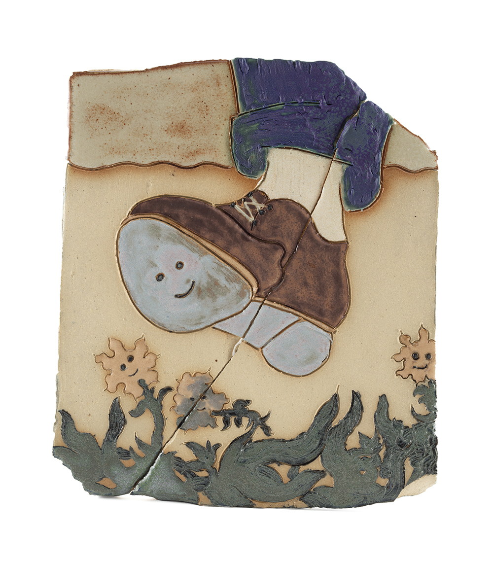Kevin McNamee-Tweed. <em>Flowers with Shoe Sole</em>, 2020. Glazed ceramic, 8 1/2 x 7 inches (21.6 x 17.8 cm)