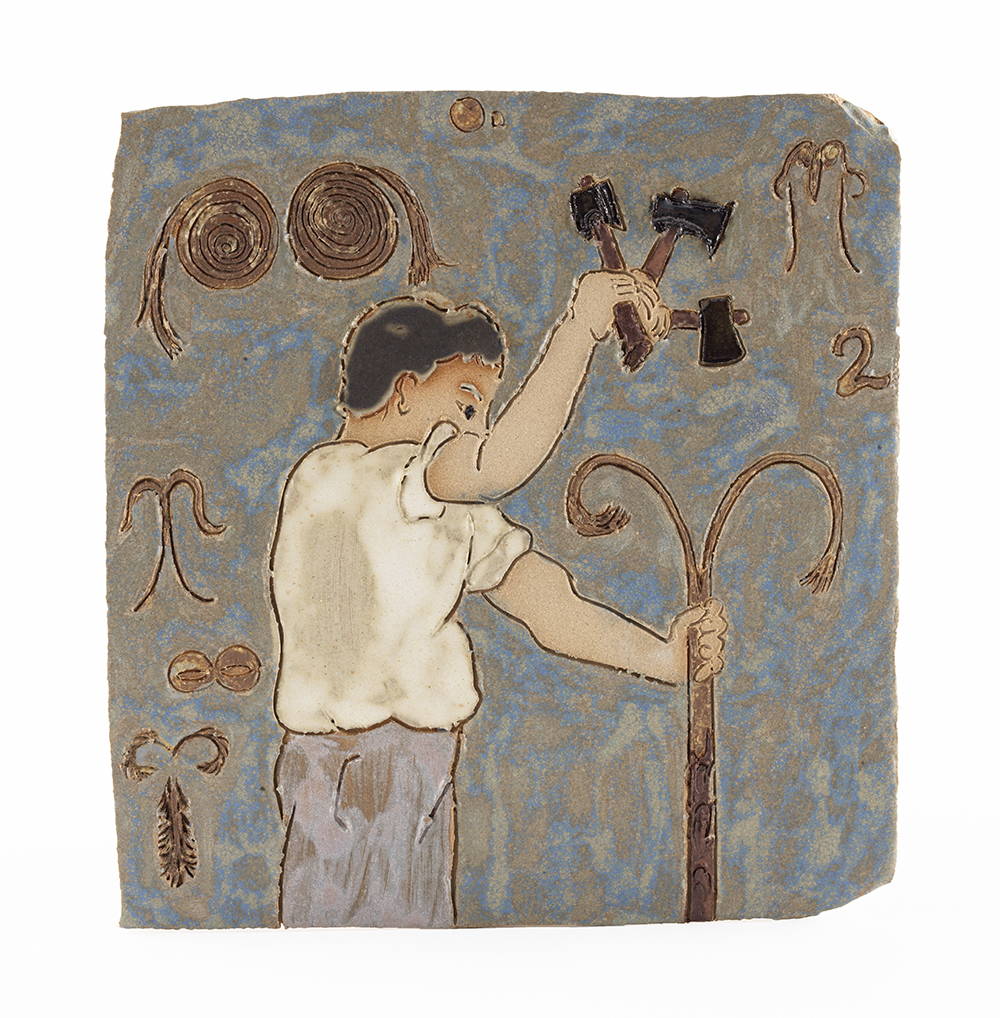 Kevin McNamee-Tweed. <em>Carpenter (Wiggler)</em>, 2021. Glazed ceramic, 7 1/2 x 7 inches (19.1 x 17.8 cm)