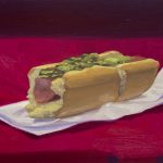 Patrick Bayly. <em>Hot dog</em>, 2020. Oil on paper, 8 x 12 1/4 inches (20.3 x 31.1 cm)