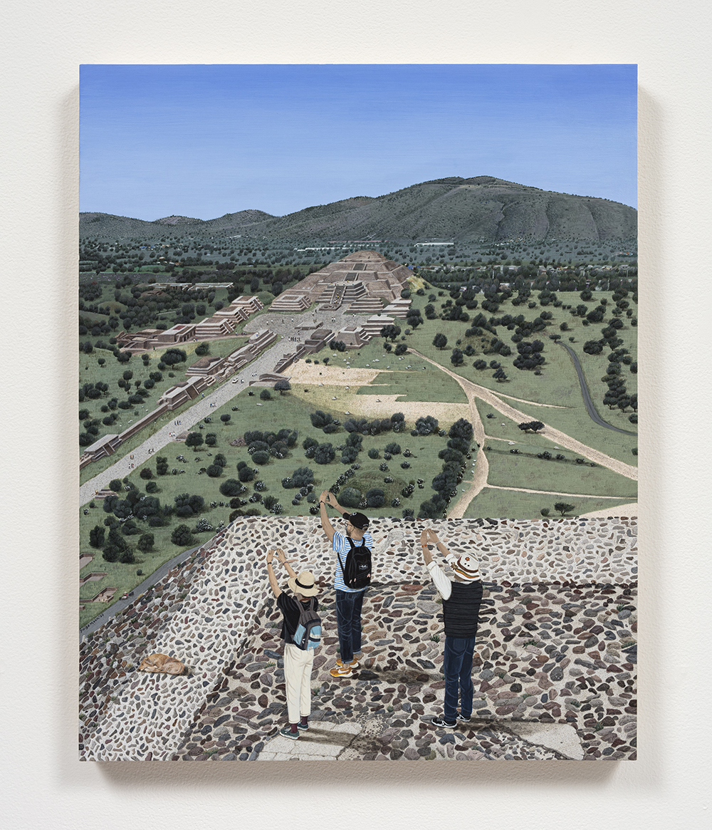 Paige Jiyoung Moon. <em>Teotihuacan and Us</em>, 2020. Acrylic on panel, 20 x 16 inches (50.8 x 40.6 cm)