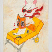 Camilo Restrepo. <em>Gata</em>, 2021. Water-soluble wax pastel, ink, tape and saliva on paper 11 3/4 x 8 1/4 inches (29.8 x 21 cm) thumbnail