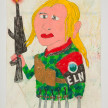 Camilo Restrepo. <em>Nataly</em>, 2021. Water-soluble wax pastel, ink, tape and saliva on paper 11 3/4 x 8 1/4 inches (29.8 x 21 cm) thumbnail
